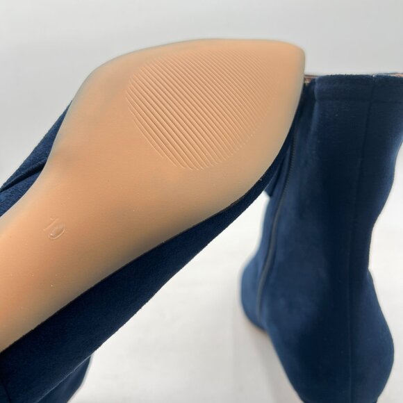 Navy Kitten Heel Ankle Boots Pointed Toe Side Zipper Prom Party Short Bootie - Picture 5 of 7